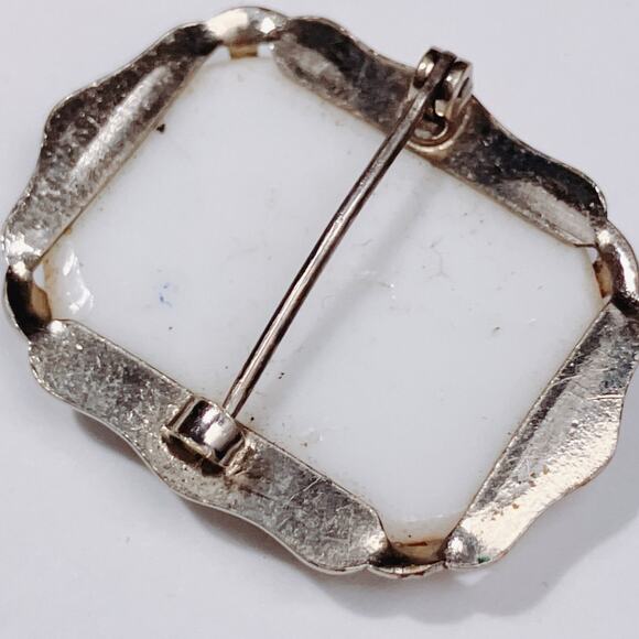 VTG Hand-Painted Porcelain Brooch Courting Silver Tone 1940s Rococo Revival - Picture 7 of 11